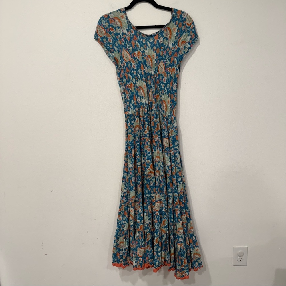 Soft Surroundings Kara Tiered Maxi Dress in Fiery Teal Floral M - Picture 5 of 5